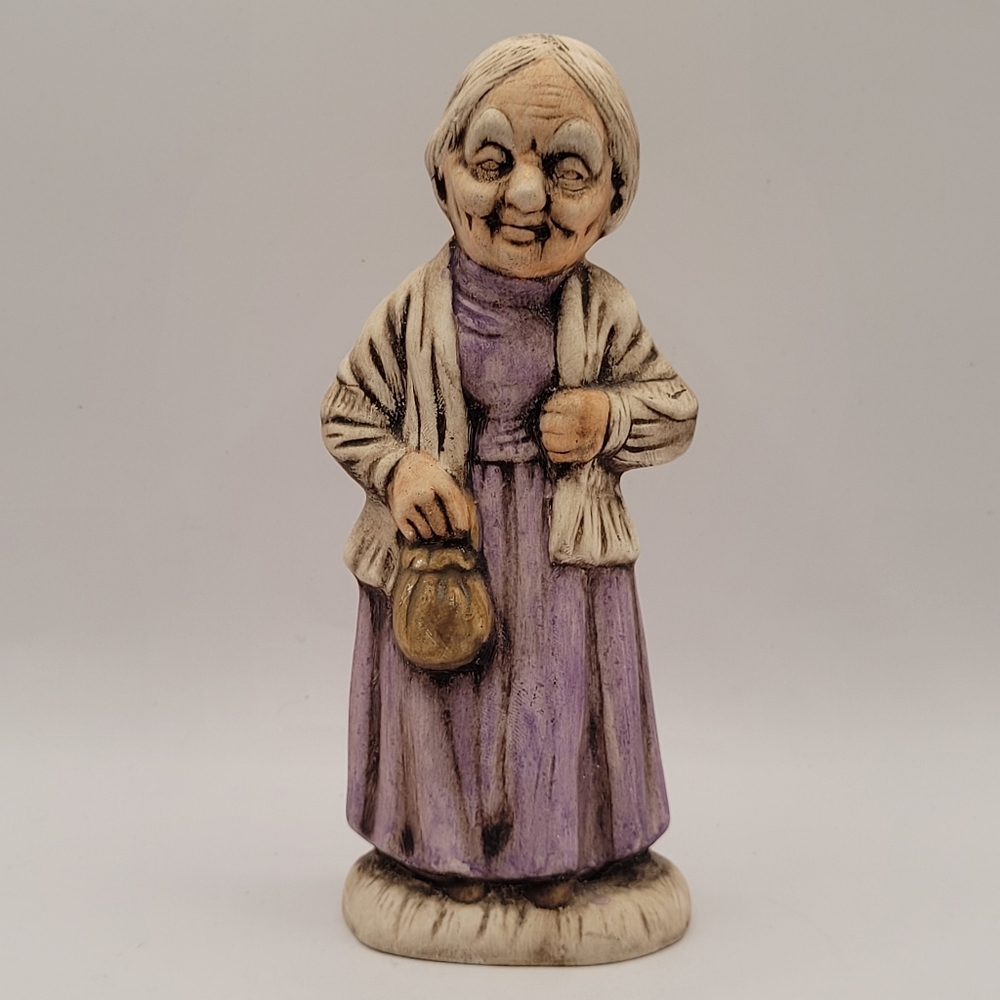 Vintage Hand Painted Ceramic Old Lady Woman Grandma Figurine Signed by Artist